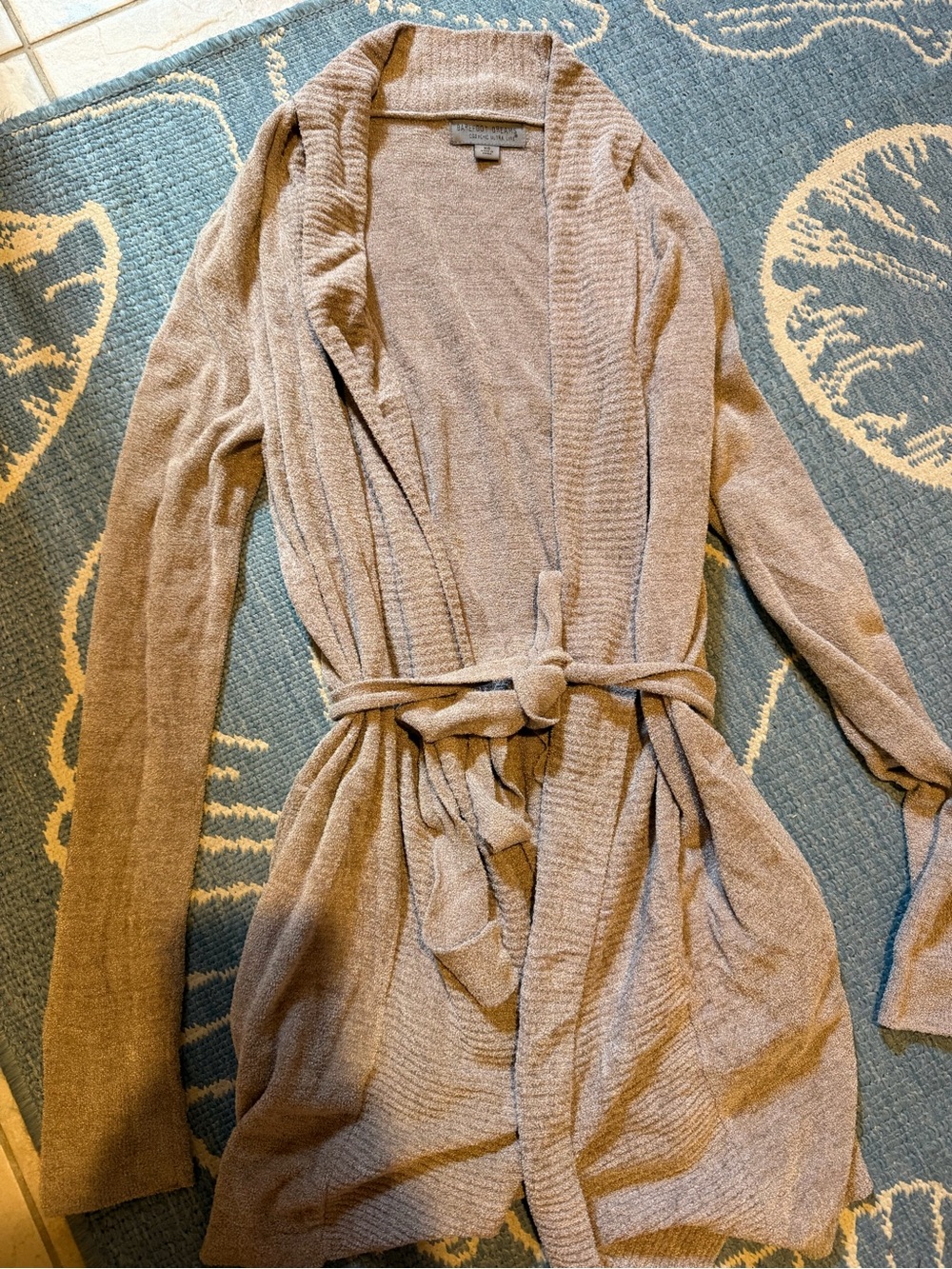 Barefoot Dreams taupe knit belted cardigan